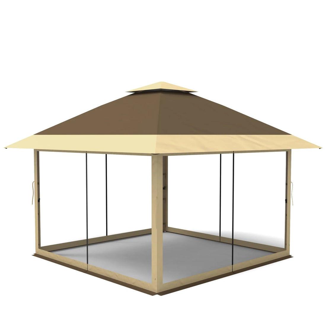 GARVEE Pop-Up Pavillon 3,65 x 3,65 m mit Moskitonetz, UV-Schutz, 3-fach Höhenverstellbar, Stahlrahmen, 6 Seitenwände & Sandtaschen, Für Garten & Camping, Khaki