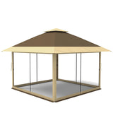GARVEE Pop-Up Pavillon 3,65 x 3,65 m mit Moskitonetz, UV-Schutz, 3-fach Höhenverstellbar, Stahlrahmen, 6 Seitenwände & Sandtaschen, Für Garten & Camping, Khaki - Khaki