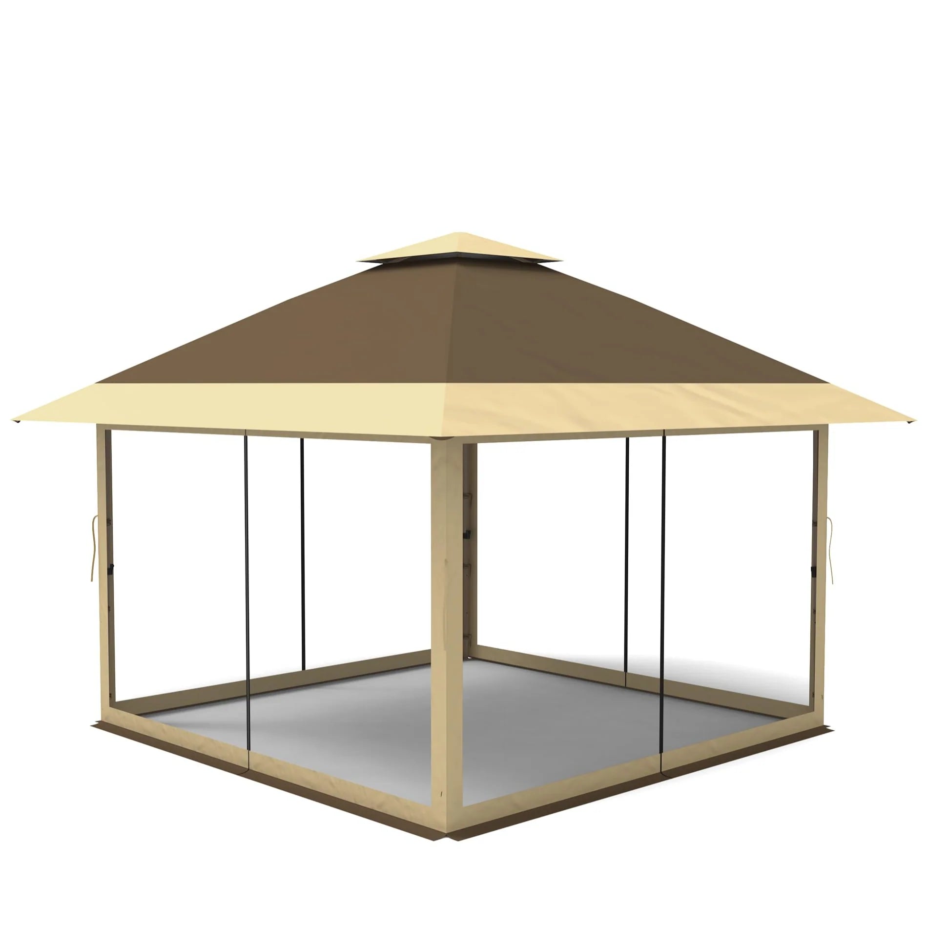 GARVEE Pop-Up Pavillon 3,65 x 3,65 m mit Moskitonetz, UV-Schutz, 3-fach Höhenverstellbar, Stahlrahmen, 6 Seitenwände & Sandtaschen, Für Garten & Camping, Khaki