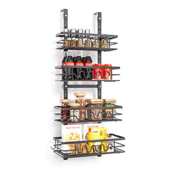 Garvee Tür HäNgeorganizer Metall Regal TüRregal Zum EinhäNgen Organizer Für Die Tür KüChenregal HäNgend GewüRzregal KüChe Organizer Badregal Ohne Bohren 4 KöRben, Schwarz