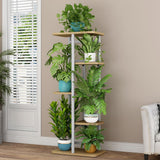 GARVEE Pflanzenständer aus Metall 5-stufig, Eck-Blumenregal für Blumentöpfe, Pflanzen-Displayständer für Innen- und Außenbereich, Für Wohnzimmer, Balkon & Garten - Natur-Eiche