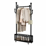GARVEE Kleiderständer auf Rollen mit Ablagekorb, Metall Garderobenständer mit 360° drehbaren Rädern, Großer Stauraum für Schlafzimmer & Büro, Schwarz, 80 x 175 cm - Schwarz