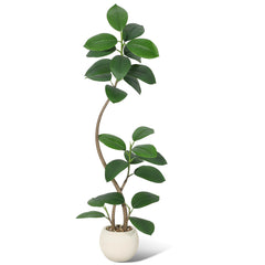 Garvee 150cm Künstlicher Gummibaum Mit Cremefarbenem Kugel-Übertopf – Realistische Tropische Pflanze Für Wohnzimmer, Büro & Terrasse