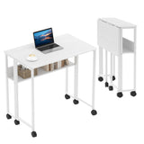 Garvee Klappbarer Schreibtisch 63 cm, Mit Rollen, Stahlrahmen, Platzsparend, Für Home Office, Weiß - Weiß