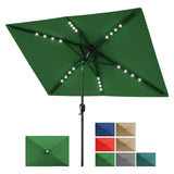 Garvee Solar Sonnenschirm 305 x 198 cm mit LED-Beleuchtung, Kurbel & Neigefunktion, Rechteckiger Terrassenschirm mit 6 stabilen Streben für Garten, Terrasse, Rasen & Pool, Dunkelgrün - Dunkelgrün