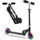 GARVEE Kinder-Kick-Scooter mit LED-RGB-Leuchträdern, klappbarer Aluminiumrahmen, rutschfestes Trittbrett, bis 50 kg, Schwarz - Schwarz