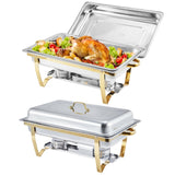 Garvee 2er Set Gold Chafing Dishes 8QT Edelstahl Warmhalteplatten 62 x 36 x 30 cm Für Buffet Catering Party Hochzeit - Goldene Ständer