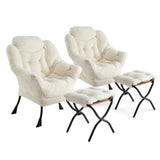 Garvee 2er-Set Relaxsessel mit Hocker, klappbare Fußstütze, Stahlrahmen, für Wohnzimmer und Büro, Weiß - Weiß