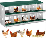 Garvee Legenest für Hühner mit 10 Fächern, Hühnernistkasten aus verzinktem Stahl, Rollaway-System, herausnehmbare Auffangschale, Lüftungslöcher & werkzeuglose Montage - Grün