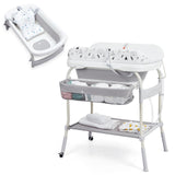 Garvee Babybadewanne mit Wickeltisch 2-in-1, 4-fach höhenverstellbar, mit Temperaturanzeige, Ablaufschlauch und Rollen