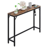 Garvee Schmale Konsolentisch Mit USB & Steckdose Vintage Holz & Metall Für Flur & Wohnzimmer 100x23x80 cm