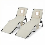 GARVEE Sonnenliege Klappbar, 5-Fach Verstellbar mit Gesichtsöffnung, Wasserabweisende Gartenliege mit Kissen & Seitentasche für Strand, Terrasse & Garten, Beige, 2er-Set - Beige