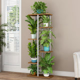 GARVEE Pflanzenregal 6-stufig, Blumenständer für 7 Töpfe, Robuster Metallrahmen, Klassische Eichenoptik, Für Balkon, Wohnzimmer & Garten - Eiche Klassisch