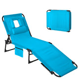 GARVEE Sonnenliege Klappbar, 5-Fach Verstellbar mit Gesichtsöffnung, Wasserabweisende Gartenliege mit Kissen & Seitentasche für Strand, Terrasse & Garten,Blau, 1er-Set - Blau