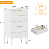 Garvee Fluted 5-Schubladen-Kommode Mit Goldgriffen, Robustes MDF, Minimalistisches Design, Weiß, Für Schlafzimmer & Flur - 