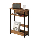 Garvee Schmaler Beistelltisch 3-Stufig Mit Magazinhalter, MDF-Holz, Robust & Platzsparend, Braun, Für Wohnzimmer & Schlafzimmer, 18.11x7.87x25.2 Zoll - Tigerstreifen