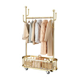 GARVEE Kleiderständer auf Rollen mit Ablagekorb, Metall Garderobenständer mit 360° drehbaren Rädern, Großer Stauraum für Schlafzimmer & Büro, Gold, 100 x 175 cm - Gold