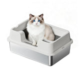 GARVEE Großes Katzenklo aus Edelstahl 34L, Halbgeschlossenes Katzen-WC mit Anti-Rutsch Matte, Für Mehrkatzenhaushalt, 60 x 40 x 22 cm, Weiß - Weiß