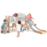 Garvee 8-in-1 Kinder Rutsche – Klettern, Basketballkorb, Tunnel, Stauraum, Modernes Design, 1–3 Jahre - Rosagrau