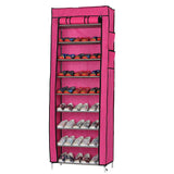 Garvee Schuhregal 10 Ebenen Schuhaufbewahrung Mit Reißverschluss Metallgestell Staubdicht 30 x 50 x 160 cm Rosenrot