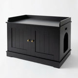 GARVEE Versteckter Katzenklo-Schrank aus Holz, Katzenstreu Box Möbel mit Doppeltür Design, Katzenhaus für Katzenklo, Geruchsarm und Platzsparend für Wohnzimmer und Schlafzimmer, Schwarz - Schwarz