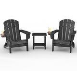 Garvee Adirondack-Gartenstuhl mit Becherhalter, 2 Stühle + 1 Tisch, Sc, Schwarz - Schwarz