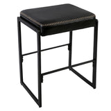 Garvee Mid-Century Barhocker, Wachsleder, Gepolstert, 66 cm Höhe, Stahlbeine, Für Küche & Esszimmer, Schwarz - Schwarz