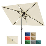Garvee Solar Sonnenschirm 305 x 198 cm mit LED-Beleuchtung, Kurbel & Neigefunktion, Rechteckiger Terrassenschirm mit 6 stabilen Streben für Garten, Terrasse, Rasen & Pool, Beige - Beige