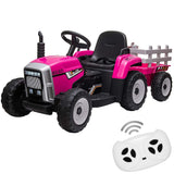 Garvee Kinder-Traktor 12 V mit Anhänger, Fernbedienung, 3–8 km/h, EVA-Reifen, LED-Licht und Musik, Rot-Fuchsia, für Kinder 3–6 Jahre