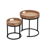 Garvee Nesting Beistelltische Set 2-Teilig Holzoptik & Metall Für Wohnzimmer & Balkon, Groß 40x46cm, Klein 30x36cm, Gelb Schwarz