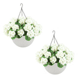 Garvee Künstliche Geranien Blumen Set, Wetterfest, 2 Körbe, Weiß, Für Garten & Terrasse Dekor - Weißer Blumentopf