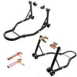 Garvee Motorradständer 850 LBS Mit Verstellbaren Gabelköpfen Für Sport- & Dirtbike Wartung, Stahl, 4 Rollen, Schwarz - Halterungen vorne + hinten | Schwarz | 2 Stück