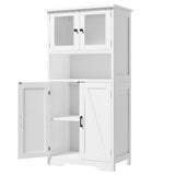 GARVEE Badezimmer-Hochschrank 60 x 30 x 128 cm, Badschrank mit Glastüren und Verstellbaren Regalböden, Freistehender MDF-Aufbewahrungsschrank für Bad & Küche, Weiß - Weiß