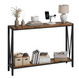 Garvee Rustikaler Konsolentisch 42,9" Grau, 2-stufig, Holz & Metall Für Wohnzimmer & Flur, Stauraum, Stabil - Wie gezeigt