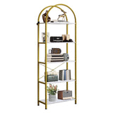 Garvee 5-Stöckiges Bogenregal Mit Metallrahmen Für Wohnzimmer Und Büro, Modernes Design, Robust, Platzsparend, Holzspanplatte, Kratzfest - 5-stufig - Weiß+Gold