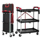 Garvee Klappbarer 3-Stufiger Metallwagen mit 75 Kg Tragkraft, Robuste Rollen, Aluminium & PP für Büro, Küche, Hotel, Kompakt, Ergonomisch, Silber - Silber