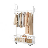 GARVEE Kleiderständer auf Rollen mit Ablagekorb, Metall Garderobenständer mit 360° drehbaren Rädern, Großer Stauraum für Schlafzimmer & Büro, Weiß, 100 x 175 cm - Weiß
