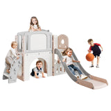 Garvee 8-in-1 Kleinkind Rutsche Indoor Outdoor Spielplatz Mit Kletterleiter Basketballkorb HDPE Material Teleskop Zeichenbrett Stauraum Für Garten - Rosa