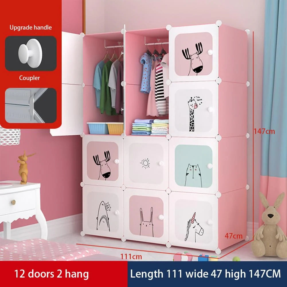 Garvee Modularer Kinderkleiderschrank DIY, Platzsparend, Robust, Rosa, Für Schlafzimmer & Flur
