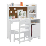 Garvee Kinder Schreibtisch-Set Holz Weiß Mit Regal & Stauraum Ergonomischer Stuhl Für Lernen & Spielen - weiß