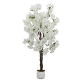 Garvee Künstlicher Kirschblütenbaum 5 ft Weiß Polyester Schwarzer Topf Für Hochzeit Büro Dekor