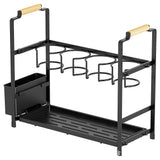 Garvee Wasserflaschen Organizer Doppelstöckiger Becherhalter Carbonstahl Lagergestell Mit Ablage Für Kleine Küchen Und Arbeitsplatten, Schwarz, Kompakt