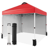 GARVEE Pop-Up Pavillon 3x3 m, Kommerzieller Faltpavillon mit 2 Seitenwänden, Wasserdichtes Polyesterdach, UV-Schutz, Rolltasche und 4 Sandsäcke für Märkte, Camping und Veranstaltun, Rotgen - Rot