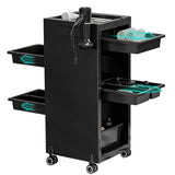 Salon Trolley Cart mit 6 Schubladen – Rollbarer Wagen mit Haartrocknerhalter für Salon & Studio, Schwarz