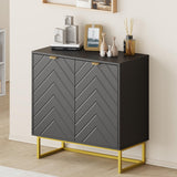 Garvee 31,5" Moderner Sideboard Buffet Schrank Mit Stauraum, Herringbone Muster, Holz & Metall, Goldgriffe Für Esszimmer & Flur, Gold - gold