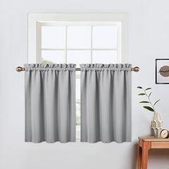 Garvee Verdunkelungsvorhänge Kurz 2 Stück Stangentaschen für Küche Bad Kleine Fenster 61x61cm Hellgrau