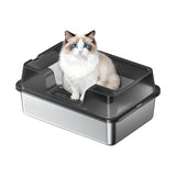 GARVEE Großes Katzenklo aus Edelstahl 34L, Halbgeschlossenes Katzen-WC mit Anti-Rutsch Matte, Für Mehrkatzenhaushalt, 60 x 40 x 22 cm, Schwarz - Schwarz