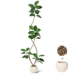 Garvee 210cm Künstlicher Gummibaum Mit Cremefarbenem Kugel-Übertopf – Realistische Tropische Pflanze Für Wohnzimmer, Büro & Terrasse