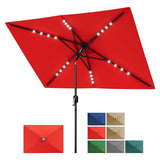 GARVEE Solar Sonnenschirm rechteckig 3x2 m mit LED-Lichtern, Kurbel & Neigung, UV-Schutz Polyester, 6 Stahlrippen, Belüftet, für Garten & Pool, Rot - Rot