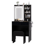 Garvee Coiffeuse mit LED-Spiegel, 3 Lichtmodi, Ladestation, Hocker, viel Stauraum, Schwarz - Schwarz